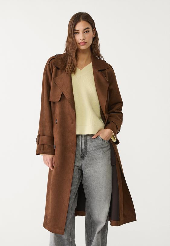 LONG FAUX SUEDE TRENCH COAT