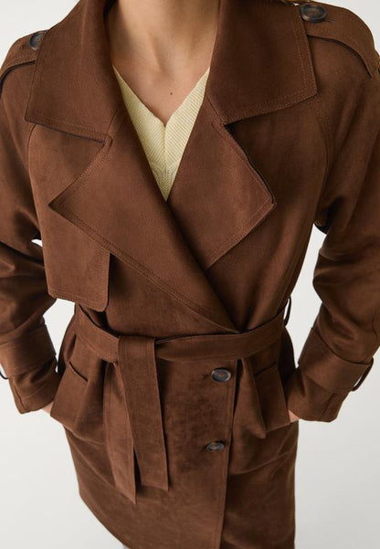 LONG FAUX SUEDE TRENCH COAT