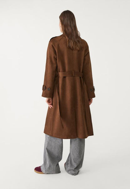 LONG FAUX SUEDE TRENCH COAT