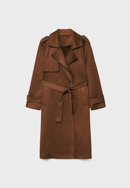 LONG FAUX SUEDE TRENCH COAT