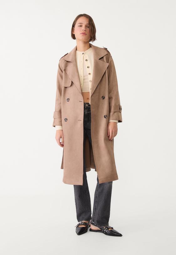 LONG FAUX SUEDE TRENCH COAT