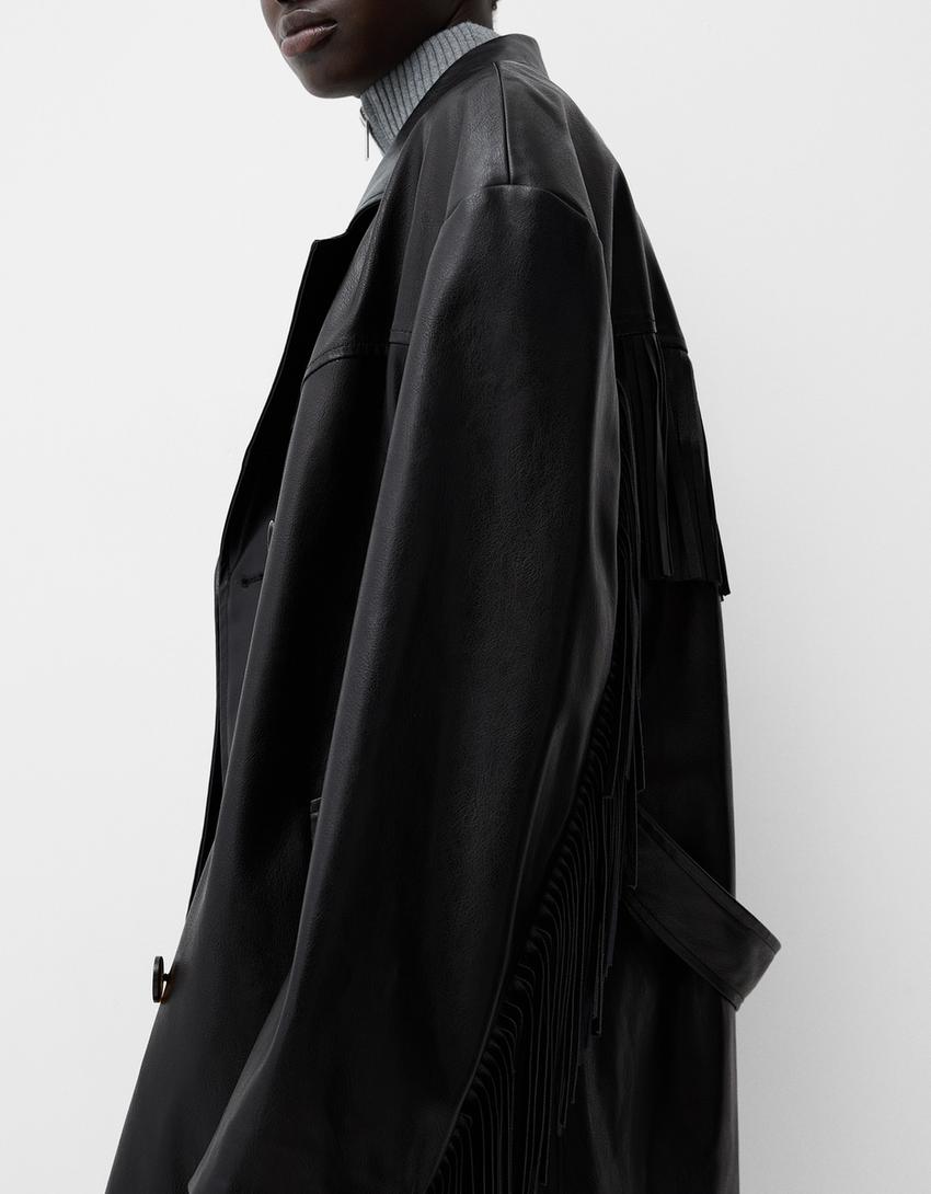 LEATHER TRENCH WITH TASSELS