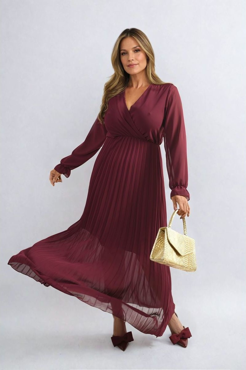 PLEATED V-NECK MAXI