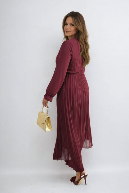 PLEATED V-NECK MAXI