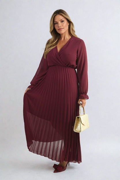 PLEATED V-NECK MAXI