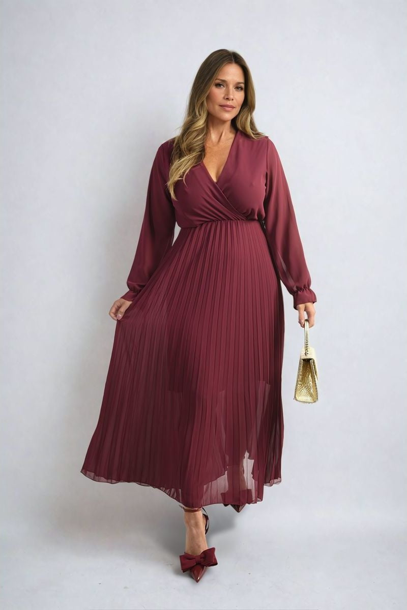 PLEATED V-NECK MAXI