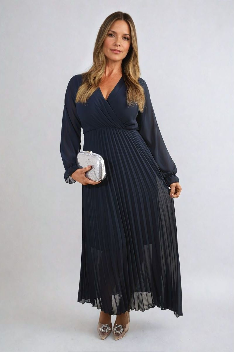 PLEATED V-NECK MAXI