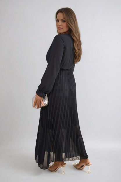 PLEATED V-NECK MAXI