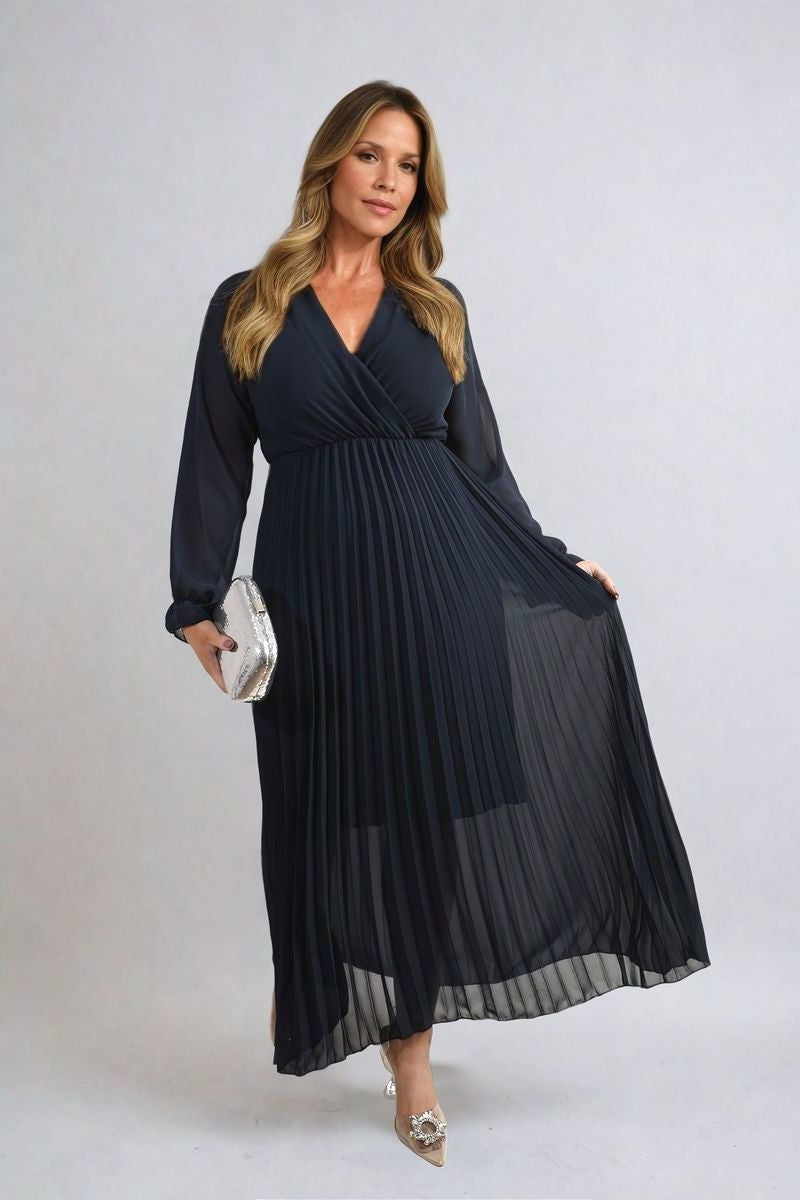 PLEATED V-NECK MAXI