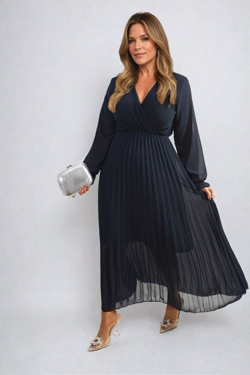 PLEATED V-NECK MAXI