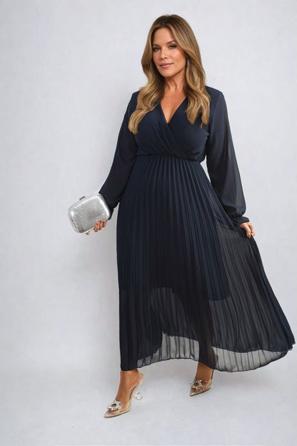 PLEATED V-NECK MAXI