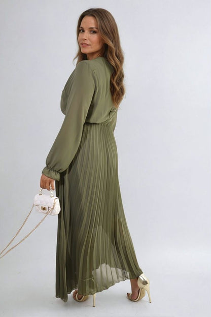 PLEATED V-NECK MAXI