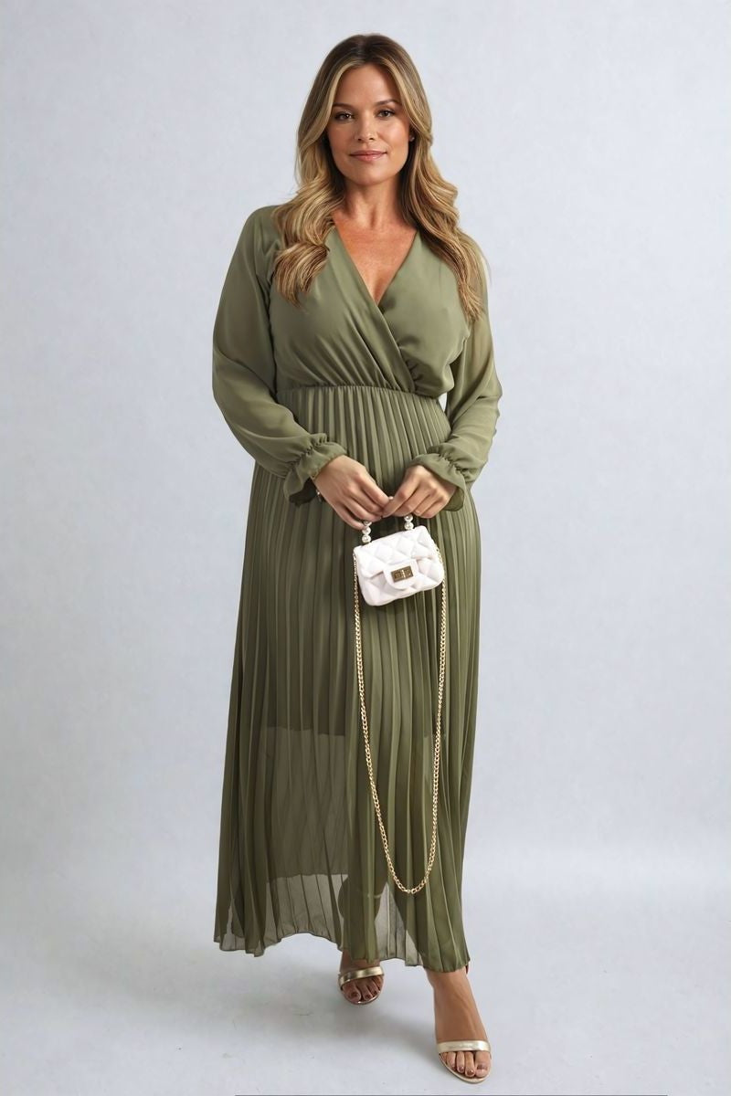 PLEATED V-NECK MAXI