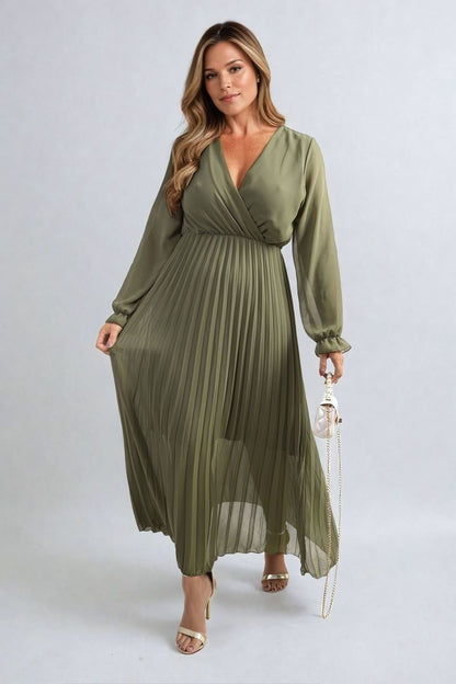 PLEATED V-NECK MAXI