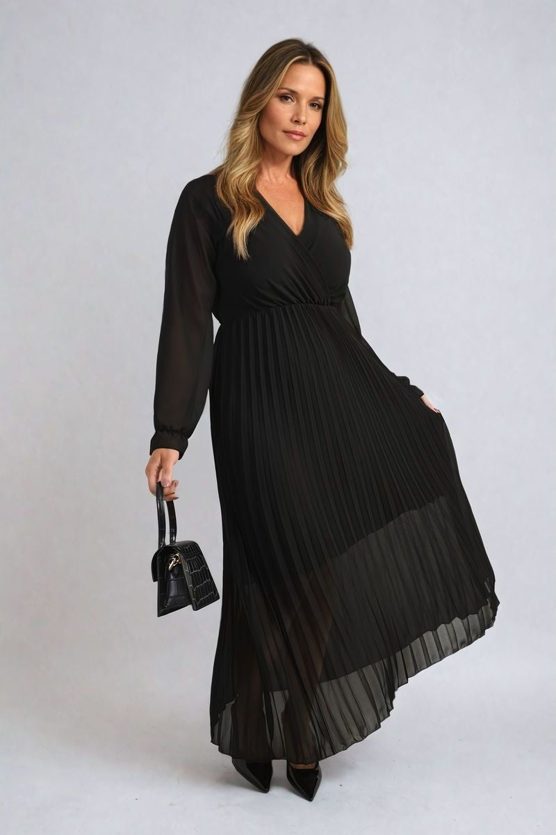 PLEATED V-NECK MAXI