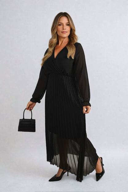 PLEATED V-NECK MAXI