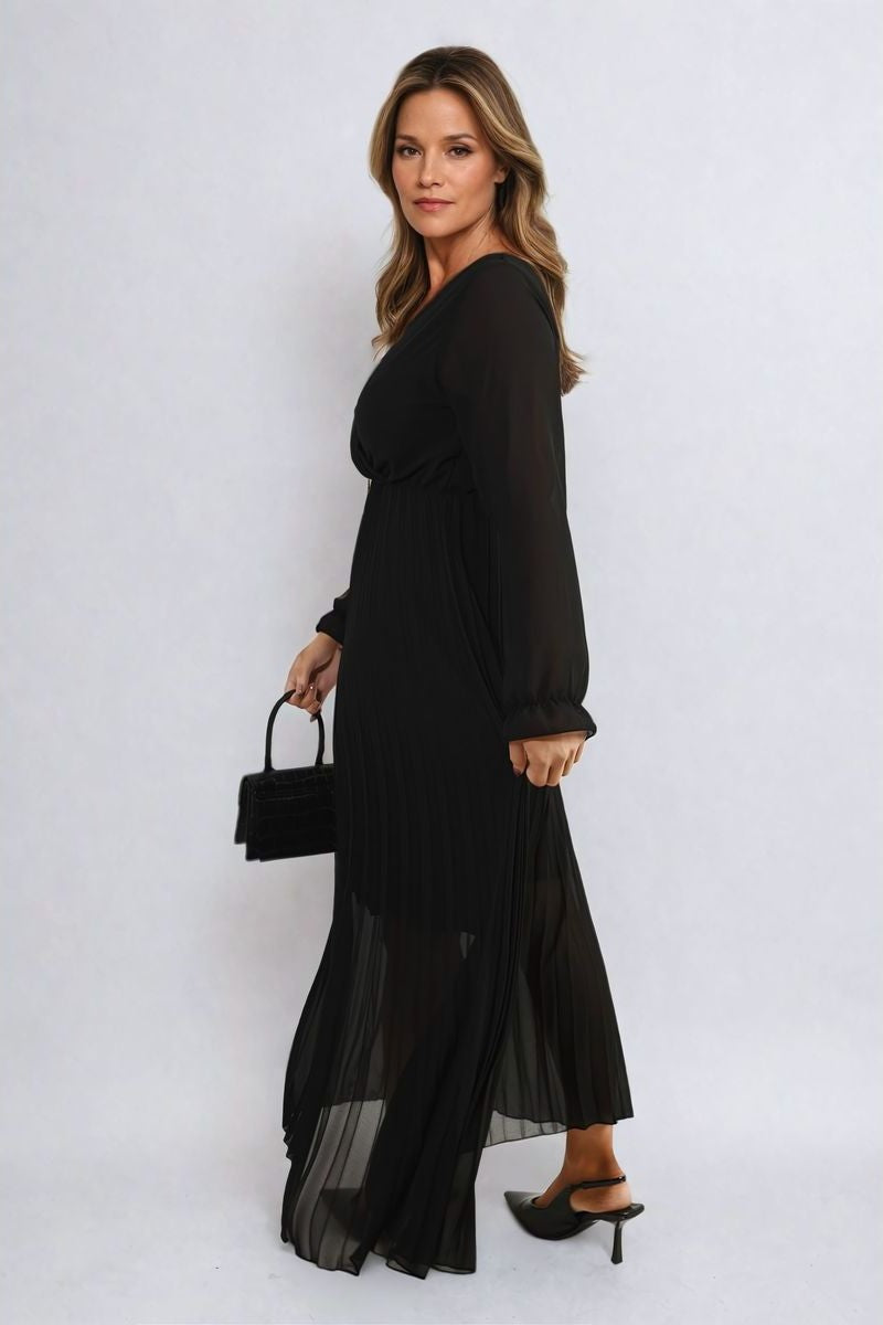 PLEATED V-NECK MAXI