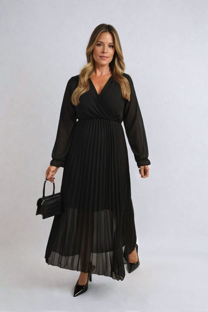 PLEATED V-NECK MAXI